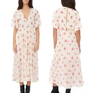 MAJE Runge Floral Print Midi Dress Size 38 Medium Grunge Cottagecore